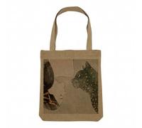 Fabulous Sac Shopping Tote Bag Aspect Lin - Aquarelle Chat Jeune Fille Amour Mignon Animal Domestique Art - Sac de Courses Toile Epaisse 360g Beige Naturel Cabas Porté Epaule Solide Imprimé en France