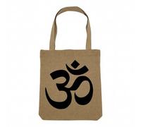 Fabulous Sac Shopping Tote Bag Aspect Lin - AUM signe Sacre Inde Lumiere Hindouisme - Sac de Courses Toile Epaisse 360g Beige Naturel Cabas Porté Epaule Solide Imprimé en France