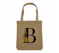 Fabulous Sac Shopping Tote Bag Aspect Lin - B Belle Bela Barbara Lettre Alphabet Prénom Fleurs - Sac de Courses Toile Epaisse 360g Beige Naturel Cabas Porté Epaule Solide Imprimé en France