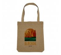 Fabulous Sac Shopping Tote Bag Aspect Lin - Bangkok Thailande Illustration Temple Voyage Vacances - Sac de Courses Toile Epaisse 360g Beige Naturel Cabas Porté Epaule Solide Imprimé en France