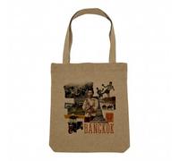 Fabulous Sac Shopping Tote Bag Aspect Lin - Bangkok Vintage Voyage Thaïlande Carte Postale - Sac de Courses Toile Epaisse 360g Beige Naturel Cabas Porté Epaule Solide Imprimé en France