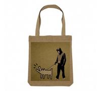 Fabulous Sac Shopping Tote Bag Aspect Lin - Banksy Choose Your Weapon Chien Aboie Graffiti Street Art - Sac de Courses Toile Epaisse 360g Beige Naturel Cabas Porté Epaule Solide Imprimé en France