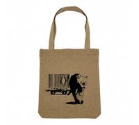 Fabulous Sac Shopping Tote Bag Aspect Lin - Banksy Leopard Pantere Code Barre Cage - Sac de Courses Toile Epaisse 360g Beige Naturel Cabas Porté Epaule Solide Imprimé en France