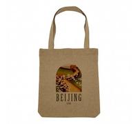 Fabulous Sac Shopping Tote Bag Aspect Lin - Beijing China Illustration Mur de Chine Pekin Monument Voyage - Sac de Courses Toile Epaisse 360g Beige Naturel Cabas Porté Epaule Solide Imprimé en France