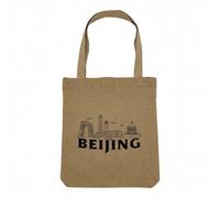 Fabulous Sac Shopping Tote Bag Aspect Lin - Beijing Minimalist Pékin Chine Voyage Ville - Sac de Courses Toile Epaisse 360g Beige Naturel Cabas Porté Epaule Solide Imprimé en France