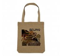 Fabulous Sac Shopping Tote Bag Aspect Lin - Beijing Vintage Collage Pékin Chine Voyage Carte Postale - Sac de Courses Toile Epaisse 360g Beige Naturel Cabas Porté Epaule Solide Imprimé en France