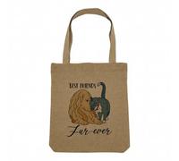 Fabulous Sac Shopping Tote Bag Aspect Lin - Best Friends Fur-ever Cat Dog Fart Pun - Sac de Courses Toile Epaisse 360g Beige Naturel Cabas Porté Epaule Solide Imprimé en France