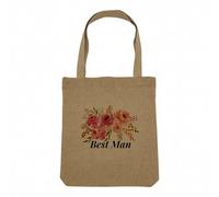 Fabulous Sac Shopping Tote Bag Aspect Lin - Best Man Wedding Bridal Watercolor Bouquet - Sac de Courses Toile Epaisse 360g Beige Naturel Cabas Porté Epaule Solide Imprimé en France