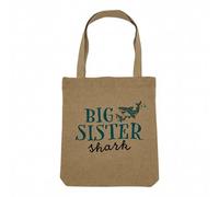 Fabulous Sac Shopping Tote Bag Aspect Lin - Big Sister Shark Family Fish Sea Cute - Sac de Courses Toile Epaisse 360g Beige Naturel Cabas Porté Epaule Solide Imprimé en France
