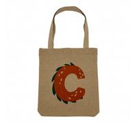 Fabulous Sac Shopping Tote Bag Aspect Lin - C Camille Clara Lettre Prénom Dinosaure Dessin Enfant - Sac de Courses Toile Epaisse 360g Beige Naturel Cabas Porté Epaule Solide Imprimé en France