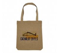 Fabulous Sac Shopping Tote Bag Aspect Lin - Cachalot en PLS Planches Biologie Illustration Ancienne - Sac de Courses Toile Epaisse 360g Beige Naturel Cabas Porté Epaule Solide Imprimé en France