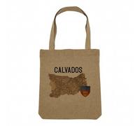 Fabulous Sac Shopping Tote Bag Aspect Lin - Calvados 14 Département Caen Carte Ancienne Normandie - Sac de Courses Toile Epaisse 360g Beige Naturel Cabas Porté Epaule Solide Imprimé en France