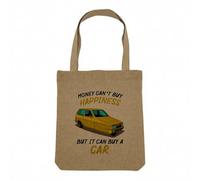 Fabulous Sac Shopping Tote Bag Aspect Lin - Car - Money Can't Buy Happiness Sac de Courses Toile Epaisse 360g Beige Naturel Cabas Porté Epaule Solide Imprimé en France