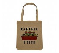Fabulous Sac Shopping Tote Bag Aspect Lin - Careful I Bite Venus Trap Fly Plants Pot Gardening - Sac de Courses Toile Epaisse 360g Beige Naturel Cabas Porté Epaule Solide Imprimé en France