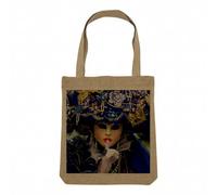 Fabulous Sac Shopping Tote Bag Aspect Lin - Carnaval de Venise Masque Blanc Costume Bleu - Sac de Courses Toile Epaisse 360g Beige Naturel Cabas Porté Epaule Solide Imprimé en France