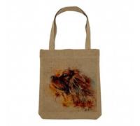 Fabulous Sac Shopping Tote Bag Aspect Lin - Cavalier King Charles Peinture Art Petit Chien Marron Mignon - Sac de Courses Toile Epaisse 360g Beige Naturel Cabas Porté Epaule Solide Imprimé en France