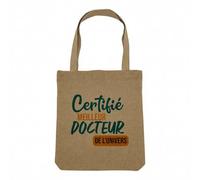 Fabulous Sac Shopping Tote Bag Aspect Lin - Certifié meilleur Docteur de l'univers - Sac de Courses Toile Epaisse 360g Beige Naturel Cabas Porté Epaule Solide Imprimé en France