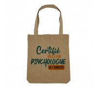 Fabulous Sac Shopping Tote Bag Aspect Lin - Certifié meilleur Psychologue de l'univers - Sac de Courses Toile Epaisse 360g Beige Naturel Cabas Porté Epaule Solide Imprimé en France