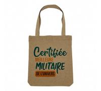 Fabulous Sac Shopping Tote Bag Aspect Lin - Certifiée meilleure militaire de l'univers Armee de Terre Soldat - Sac Courses Toile Epaisse 360g Beige Naturel Cabas Porté Epaule Solide Imprimé en France