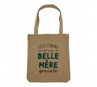 Fabulous Sac Shopping Tote Bag Aspect Lin - Cette Femme est une Belle Mère Géniale Belle Maman - Sac de Courses Toile Epaisse 360g Beige Naturel Cabas Porté Epaule Solide Imprimé en France