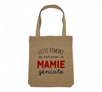 Fabulous Sac Shopping Tote Bag Aspect Lin - Cette Femme est une Mamie Géniale Grand-Mère - Sac de Courses Toile Epaisse 360g Beige Naturel Cabas Porté Epaule Solide Imprimé en France