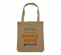 Fabulous Sac Shopping Tote Bag Aspect Lin - Cette Fille est une Grande Soeur Géniale Famille - Sac de Courses Toile Epaisse 360g Beige Naturel Cabas Porté Epaule Solide Imprimé en France