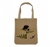 Fabulous Sac Shopping Tote Bag Aspect Lin - Chardon Violet Belle Photo Botanique - Sac de Courses Toile Epaisse 360g Beige Naturel Cabas Porté Epaule Solide Imprimé en France