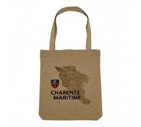 Fabulous Sac Shopping Tote Bag Aspect Lin - Charente Maritime 17 Departement La Rochelle Carte Ancienne - Sac de Courses Toile Epaisse 360g Beige Naturel Cabas Porté Epaule Solide Imprimé en France