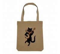 Fabulous Sac Shopping Tote Bag Aspect Lin - Chat Fou du Roi Illustration Mignon Banjo Musicien - Sac de Courses Toile Epaisse 360g Beige Naturel Cabas Porté Epaule Solide Imprimé en France