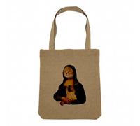 Fabulous Sac Shopping Tote Bag Aspect Lin - Chat Joconde Collage Art Surréalisme Peinture Sphynx - Sac de Courses Toile Epaisse 360g Beige Naturel Cabas Porté Epaule Solide Imprimé en France