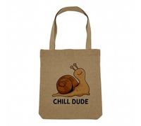 Fabulous Sac Shopping Tote Bag Aspect Lin - Chill Dude Escargot Lent Enfant Humour - Sac de Courses Toile Epaisse 360g Beige Naturel Cabas Porté Epaule Solide Imprimé en France
