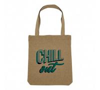 Fabulous Sac Shopping Tote Bag Aspect Lin - Chill Out Typographie Retro 90's Message Texte - Sac de Courses Toile Epaisse 360g Beige Naturel Cabas Porté Epaule Solide Imprimé en France