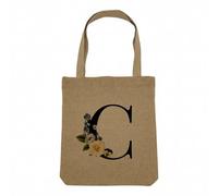 Fabulous Sac Shopping Tote Bag Aspect Lin - Chloé Clara Clémence Charlotte Lettre Alphabet Prénom Fleurs - Sac de Courses Toile Epaisse 360g Beige Naturel Cabas Porté Epaule Solide Imprimé en France