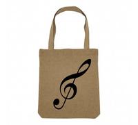 Fabulous Sac Shopping Tote Bag Aspect Lin - Clef de Sol Musique Solfège Partition - Sac de Courses Toile Epaisse 360g Beige Naturel Cabas Porté Epaule Solide Imprimé en France