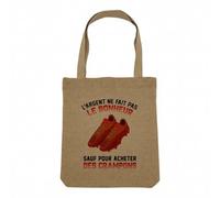 Fabulous Sac Shopping Tote Bag Aspect Lin - Crampons - L'argent ne Fait Pas le Bonheur Foot Sac de Courses Toile Epaisse 360g Beige Naturel Cabas Porté Epaule Solide Imprimé en France