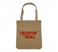 Fabulous Sac Shopping Tote Bag Aspect Lin - Creepin' it Real Pumpkin Halloween Fear Horror - Sac de Courses Toile Epaisse 360g Beige Naturel Cabas Porté Epaule Solide Imprimé en France