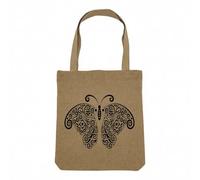 Fabulous Sac Shopping Tote Bag Aspect Lin - Dessin de Papillon Arabesque Noir Animaux Nature - Sac de Courses Toile Epaisse 360g Beige Naturel Cabas Porté Epaule Solide Imprimé en France