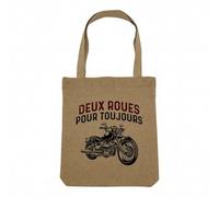 Fabulous Sac Shopping Tote Bag Aspect Lin - Deux roues pour Toujours Moto Grosses cylindrées Cafe Racer - Sac de Courses Toile Epaisse 360g Beige Naturel Cabas Porté Epaule Solide Imprimé en France