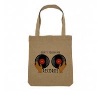Fabulous Sac Shopping Tote Bag Aspect Lin - Don't Touch My Records Music DJ Vintage Vinyl - Sac de Courses Toile Epaisse 360g Beige Naturel Cabas Porté Epaule Solide Imprimé en France