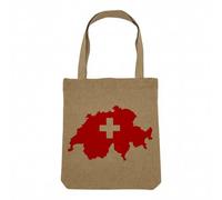 Fabulous Sac Shopping Tote Bag Aspect Lin - Drapeau Carte Suisse Football Sport Equipe Nationale - Sac de Courses Toile Epaisse 360g Beige Naturel Cabas Porté Epaule Solide Imprimé en France