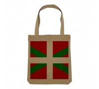 Fabulous Sac Shopping Tote Bag Aspect Lin - Drapeau Pays Basque Football Sport Equipe Nationale - Sac de Courses Toile Epaisse 360g Beige Naturel Cabas Porté Epaule Solide Imprimé en France