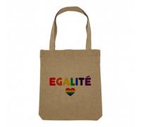 Fabulous Sac Shopping Tote Bag Aspect Lin - Égalité Coeur LGBTQ+ Gay Lesbien Arc-en-Ciel - Sac de Courses Toile Epaisse 360g Beige Naturel Cabas Porté Epaule Solide Imprimé en France