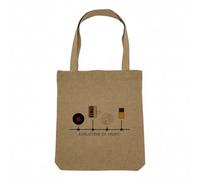 Fabulous Sac Shopping Tote Bag Aspect Lin - Evolution of Music Musique Vinyle Vintage CD - Sac de Courses Toile Epaisse 360g Beige Naturel Cabas Porté Epaule Solide Imprimé en France