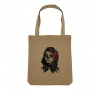 Fabulous Sac Shopping Tote Bag Aspect Lin - Fille Zombie Maquillage Fleurs Dessin Illustration - Sac de Courses Toile Epaisse 360g Beige Naturel Cabas Porté Epaule Solide Imprimé en France