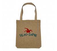 Fabulous Sac Shopping Tote Bag Aspect Lin - Filou-Sophe Philosophe Humour Jeu de Mot - Sac de Courses Toile Epaisse 360g Beige Naturel Cabas Porté Epaule Solide Imprimé en France