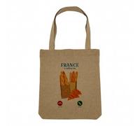 Fabulous Sac Shopping Tote Bag Aspect Lin - France Is Calling Me Baguette Croissant Cliché - Sac de Courses Toile Epaisse 360g Beige Naturel Cabas Porté Epaule Solide Imprimé en France