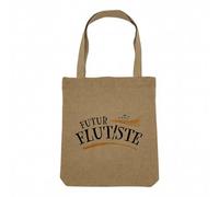 Fabulous Sac Shopping Tote Bag Aspect Lin - Futur Flûtiste Musique Musicien Instrument - Sac de Courses Toile Epaisse 360g Beige Naturel Cabas Porté Epaule Solide Imprimé en France