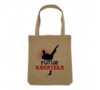 Fabulous Sac Shopping Tote Bag Aspect Lin - Futur Karatéka Sport Art Martial - Sac de Courses Toile Epaisse 360g Beige Naturel Cabas Porté Epaule Solide Imprimé en France