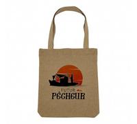 Fabulous Sac Shopping Tote Bag Aspect Lin - Futur Pêcheur Métier Marin Poisson - Sac de Courses Toile Epaisse 360g Beige Naturel Cabas Porté Epaule Solide Imprimé en France