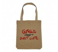 Fabulous Sac Shopping Tote Bag Aspect Lin - Girls aren't just Cute Féminisme - Sac de Courses Toile Epaisse 360g Beige Naturel Cabas Porté Epaule Solide Imprimé en France